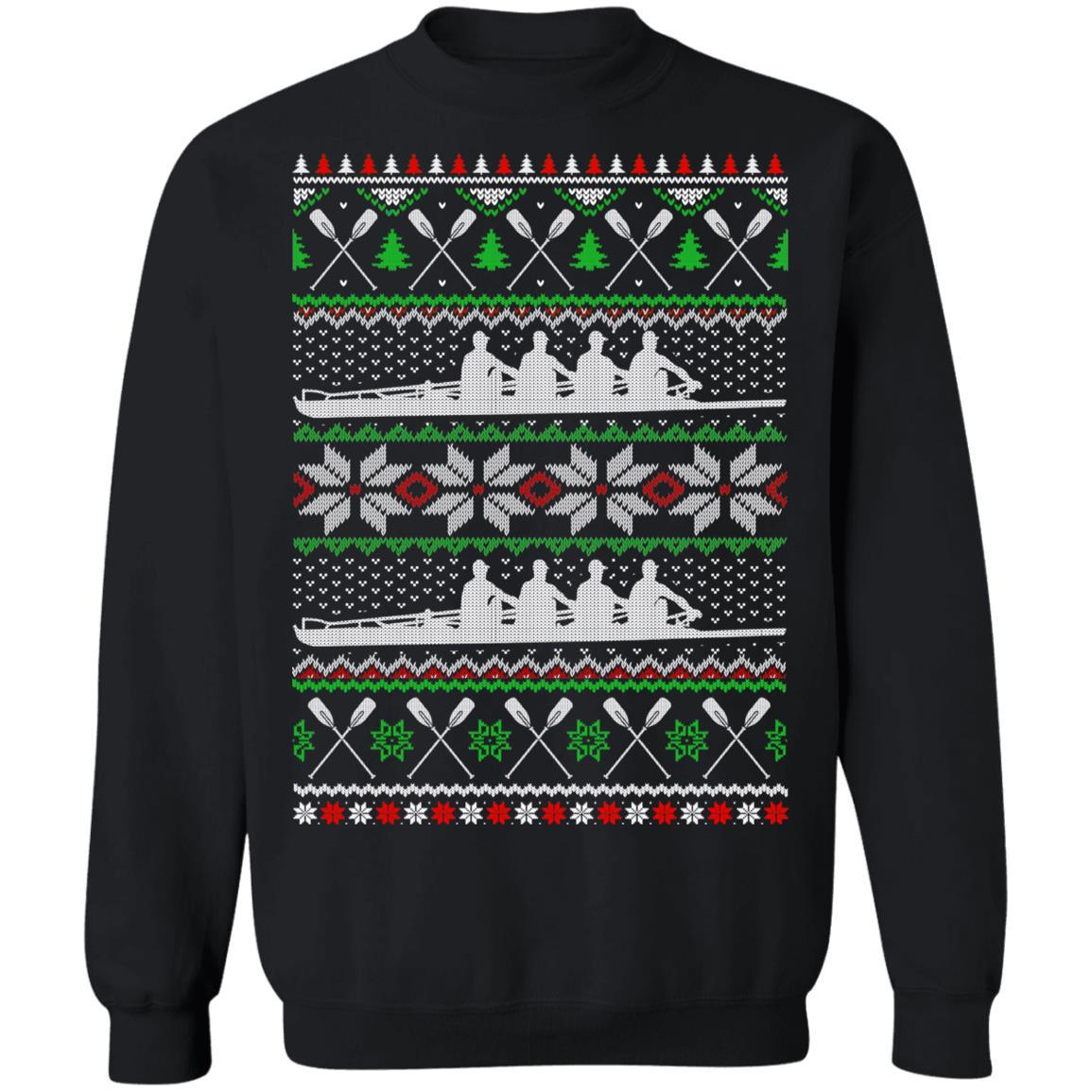 Rowing Ugly Christmas Happy Holiday Boating Crew Xmas Gift-T-Shirt & Sweatshirt-Crewneck Sweatshirt-Black
