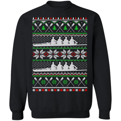 Rowing Ugly Christmas Happy Holiday Boating Crew Xmas Gift-T-Shirt & Sweatshirt-Crewneck Sweatshirt-Black