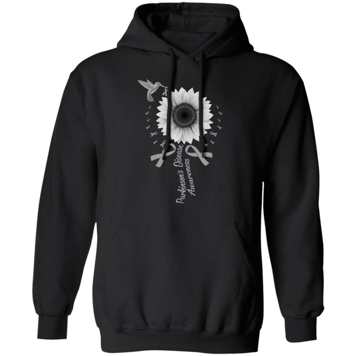 Hummingbird Sunflower Gray Parkinson's Disease Awareness-T-Shirt & Hoodie-Pullover Hoodie-Black