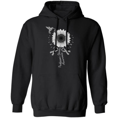 Hummingbird Sunflower Gray Parkinson's Disease Awareness-T-Shirt & Hoodie-Pullover Hoodie-Black