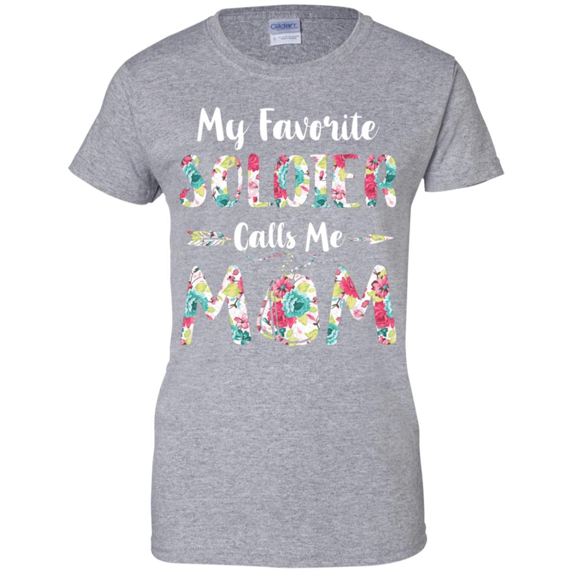 Floral My Favorite Soldier Calls Me Mom Mothers Day Gift-T-Shirt & Hoodie-Women's T-Shirt-Sport Grey