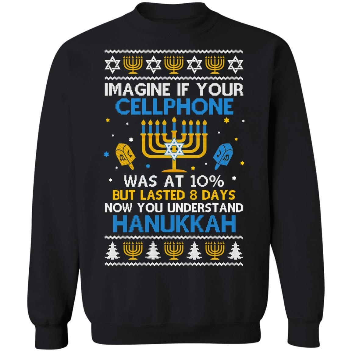 Funny Hanukkah Chanukah Cellphone Menorah Ugly Sweater-T-Shirt & Sweatshirt-Crewneck Sweatshirt-Black