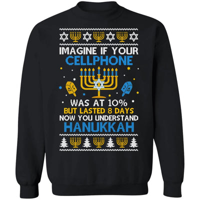Funny Hanukkah Chanukah Cellphone Menorah Ugly Sweater-T-Shirt & Sweatshirt-Crewneck Sweatshirt-Black