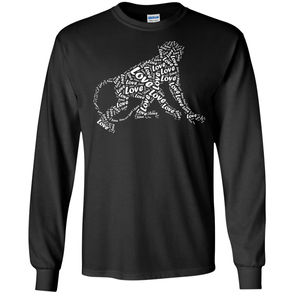I Love Monkey T-Shirt Word Graphic Tee-T-Shirt & Hoodie-Long Sleeve T-Shirt-Black