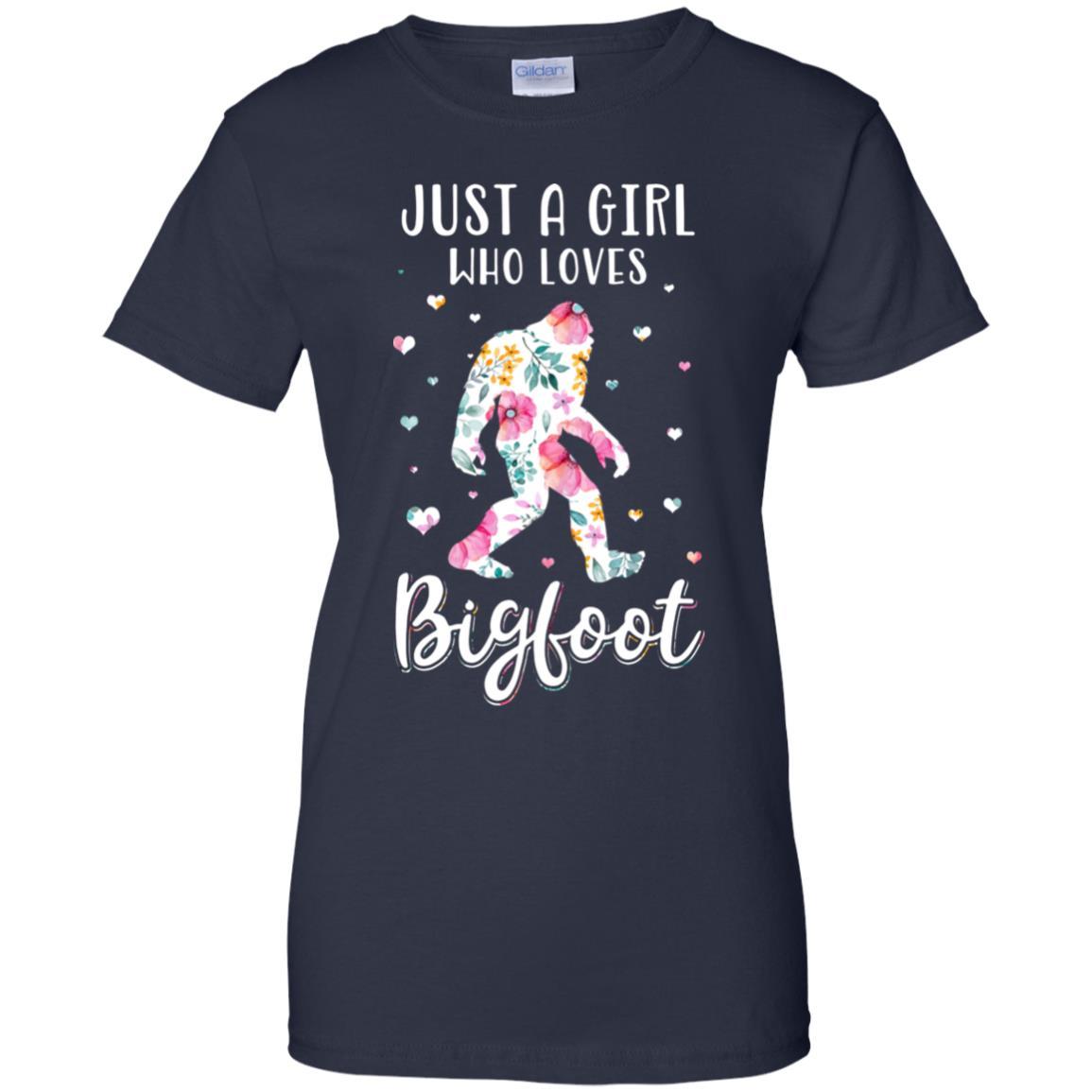 Flower Just A Girls Who Loves Bigfoot-T-Shirt & Tank Top-Women's T-Shirt-Navy