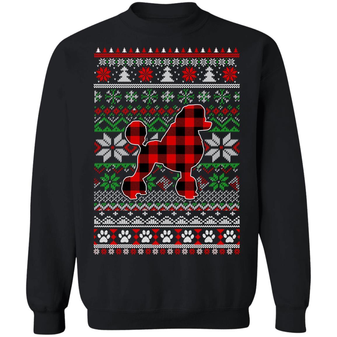 Poodle Red Plaid Ugly Christmas Sweater Gifts-T-Shirt & Sweatshirt-Crewneck Sweatshirt-Black