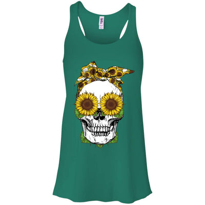 Skull Sunflower Floral Flowers Cute Gifts-T-Shirt & Tank Top-Women's Flowy Racerback Tank-Kelly Green