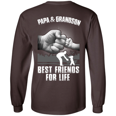 Papa And Grandson Best Friends For Life-T-Shirt & Hoodie-Long Sleeve T-Shirt-Dark Chocolate