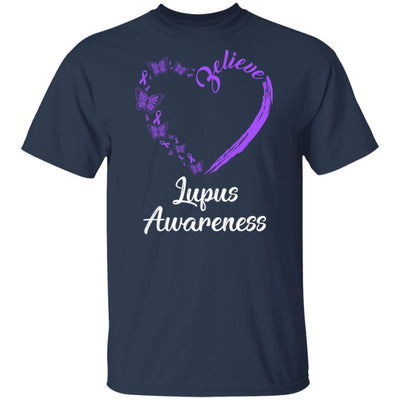 Butterfly Believe Lupus Awareness Ribbon Gifts-T-Shirt & Hoodie-Classic T-Shirt-Navy