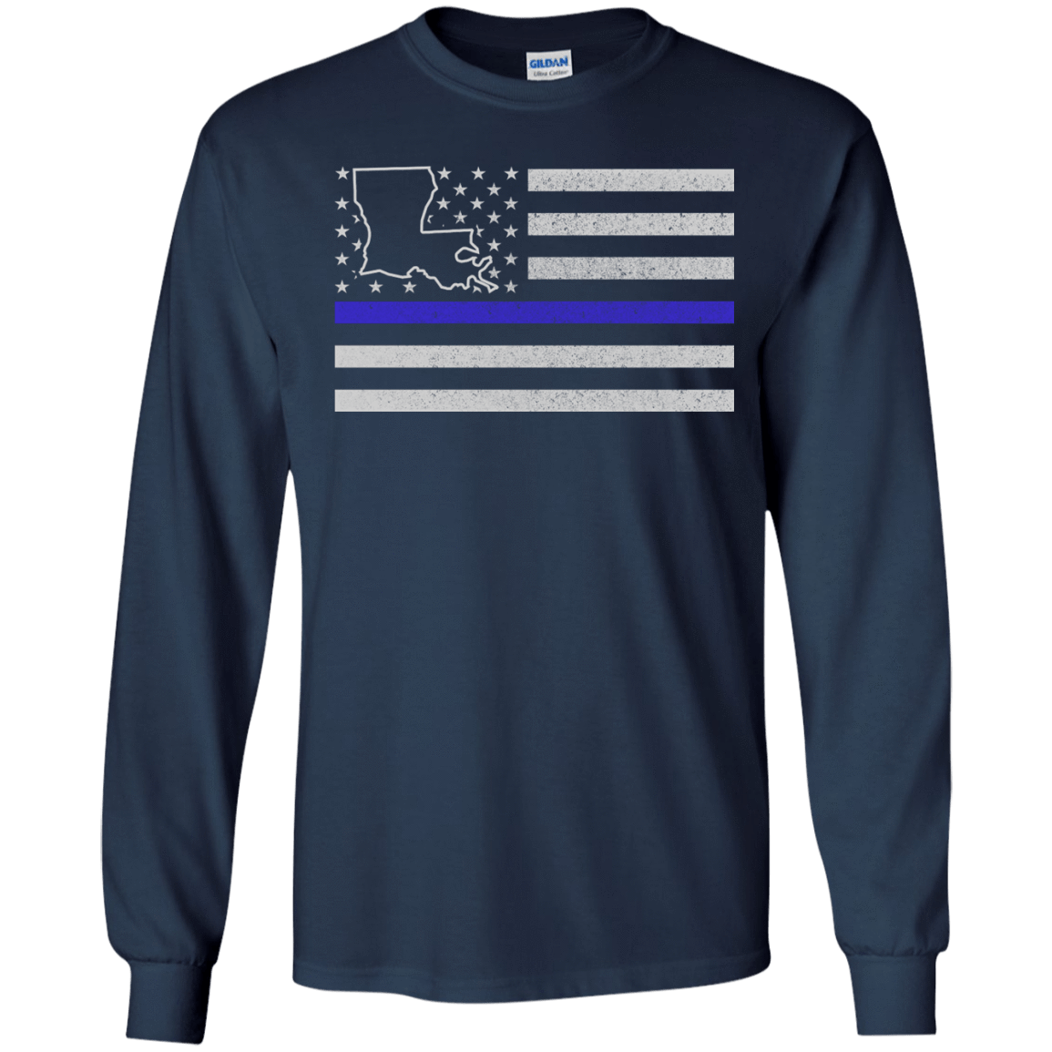 Louisiana Thin Blue Line Police State-T-Shirt & Hoodie-Long Sleeve T-Shirt-Navy