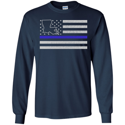 Louisiana Thin Blue Line Police State-T-Shirt & Hoodie-Long Sleeve T-Shirt-Navy