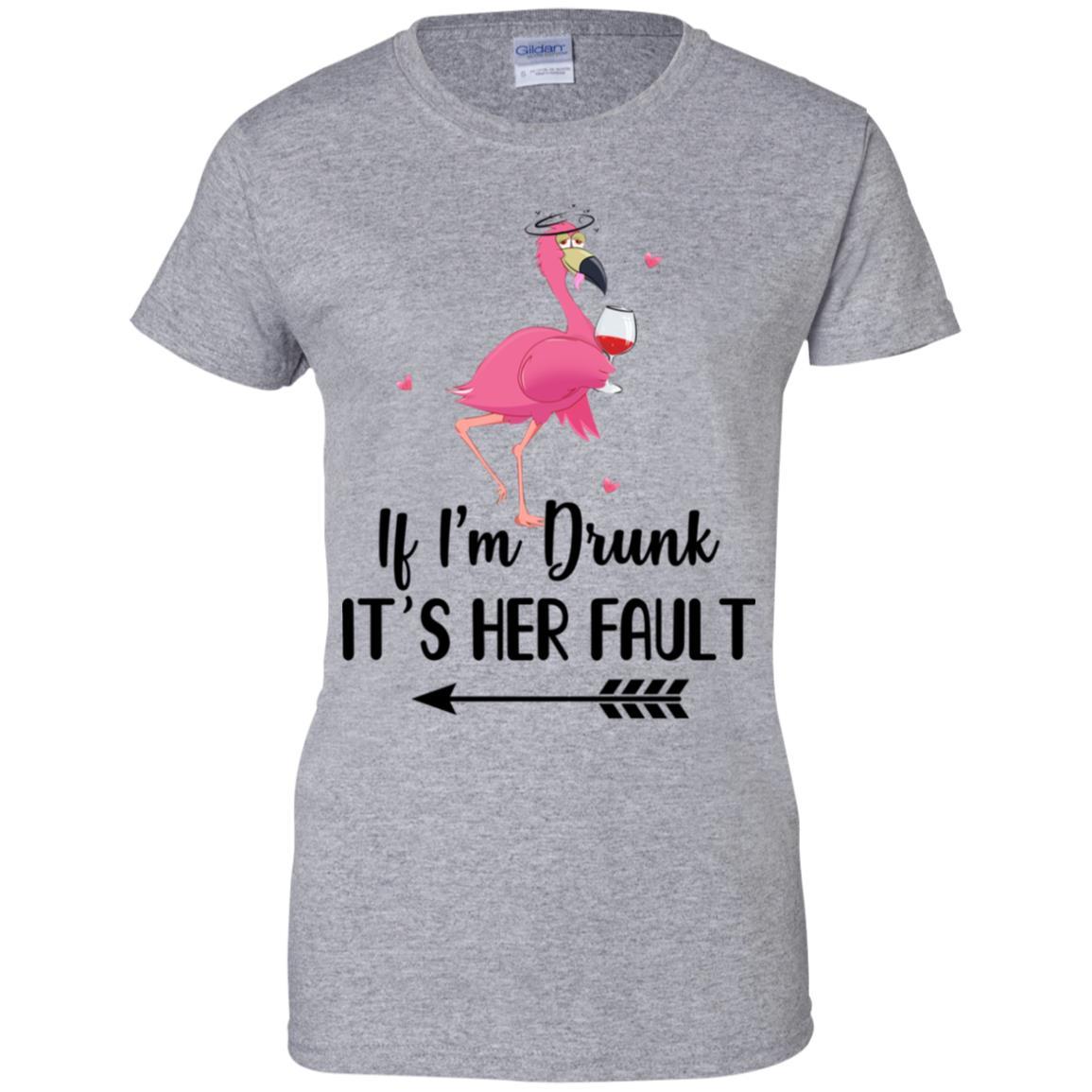 If I'm Drunk It's Her Fault Flamingo Drink Wine Lover Left Arrow-T-Shirt & Tank Top-Women's T-Shirt-Sport Grey