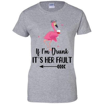 If I'm Drunk It's Her Fault Flamingo Drink Wine Lover Left Arrow-T-Shirt & Tank Top-Women's T-Shirt-Sport Grey