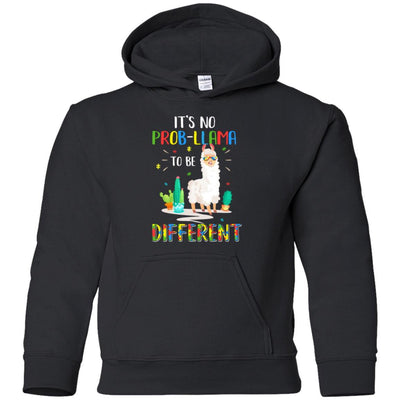 No Prob Llama To Be Different Llama Autism Awareness Gift Youth-Youth Shirt-Youth Pullover Hoodie-Black