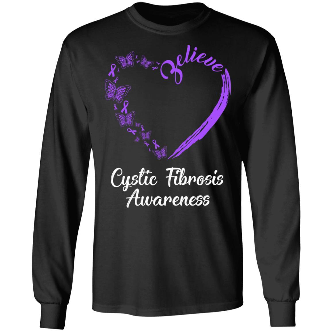 Butterfly Believe Cystic Fibrosis Awareness Ribbon Gifts-T-Shirt & Hoodie-Long Sleeve T-Shirt-Black