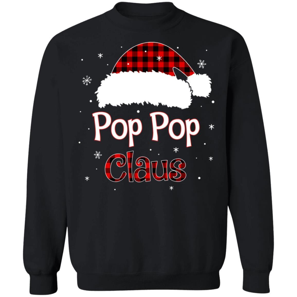 Santa Pop Pop Claus Red Plaid Family Pajamas Christmas Gift-T-Shirt & Sweatshirt-Crewneck Sweatshirt-Black