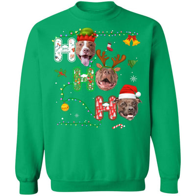 Christmas Ho Ho Ho Pit Bull Lover Funny Xmas Gift-T-Shirt & Sweatshirt-Crewneck Sweatshirt-Irish Green