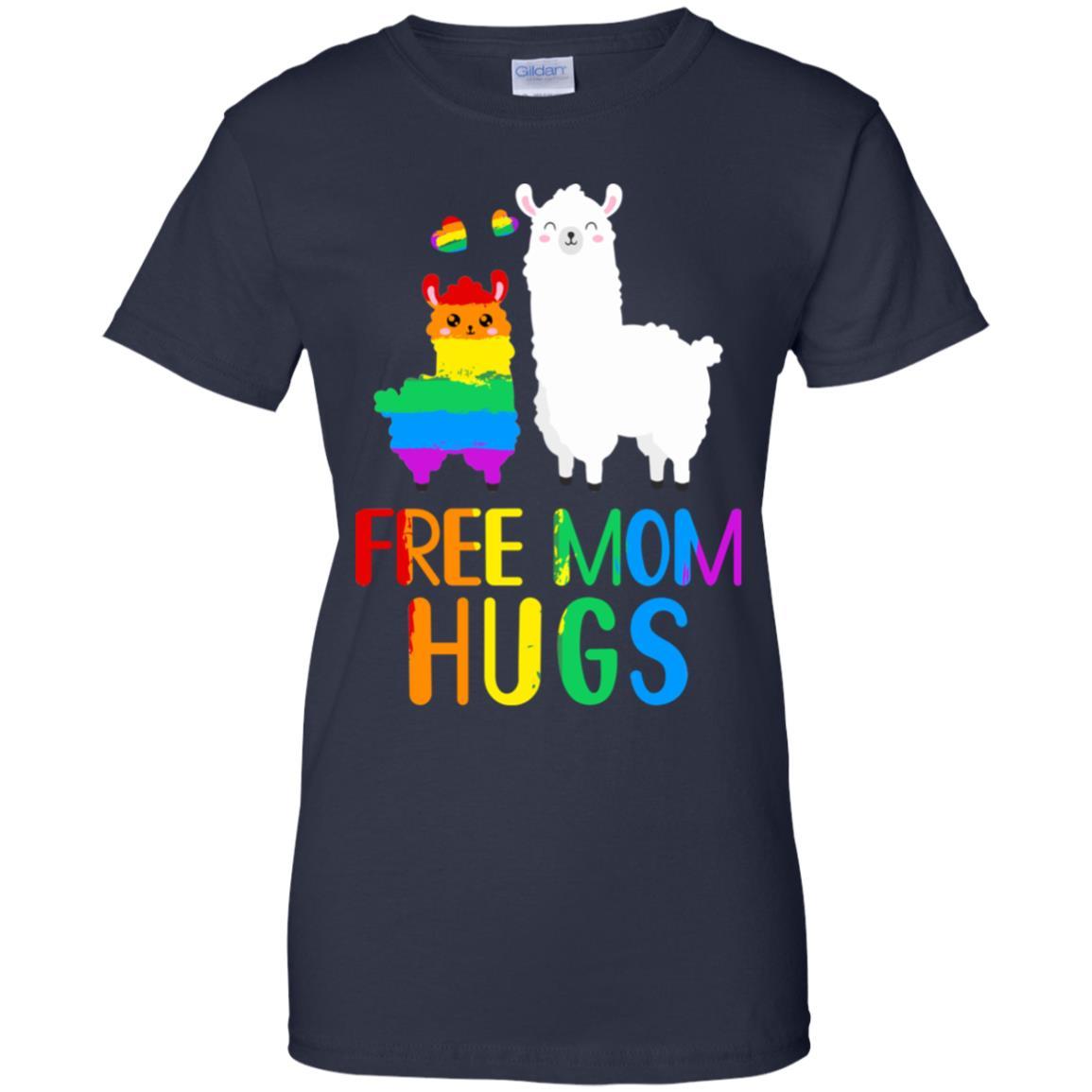 Free Mom Hugs Llama Rainbow Heart LGBT Pride Month-T-Shirt & Hoodie-Women's T-Shirt-Navy