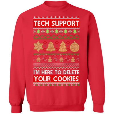 Tech Support I'm Here To Delete Your Cookies Christmas Ugly-T-Shirt & Sweatshirt-Crewneck Sweatshirt-Red