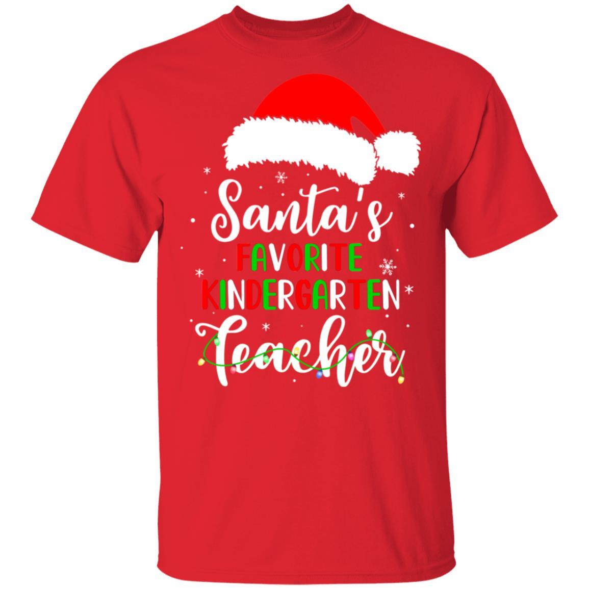 Santa's Favorite Kindergarten Teacher Santa Hat Christmas Light-T-Shirt & Sweatshirt-Classic T-Shirt-Red