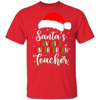 Santa's Favorite Kindergarten Teacher Santa Hat Christmas Light-T-Shirt & Sweatshirt-Classic T-Shirt-Red