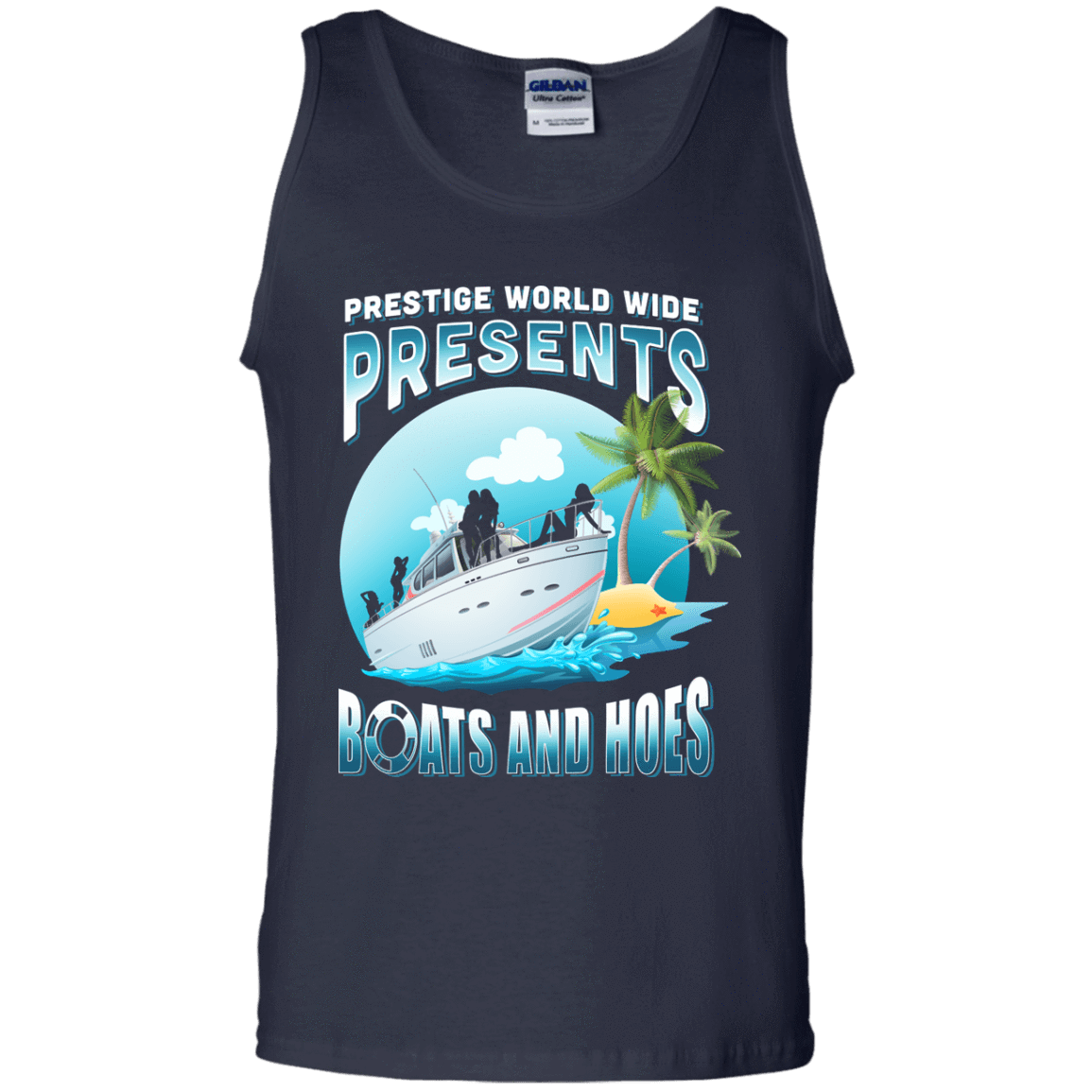 Prestige Worldwide Present Boats And Hoes-T-Shirt & Hoodie-Unisex Tank-Navy