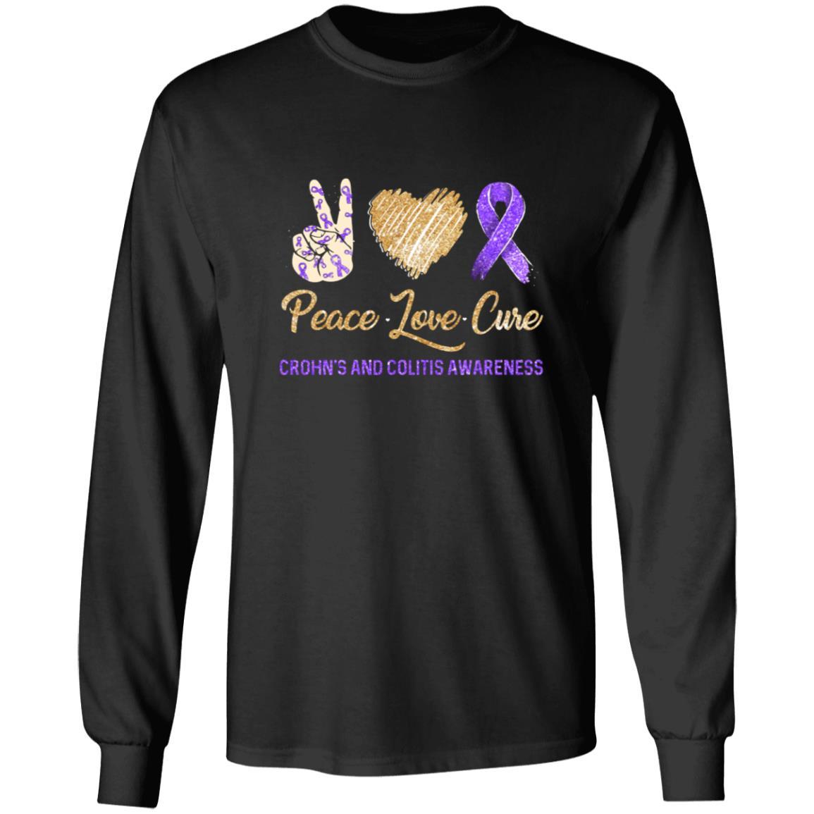 Peace Love Cure Crohn's And Colitis Awareness-T-Shirt & Hoodie-Long Sleeve T-Shirt-Black
