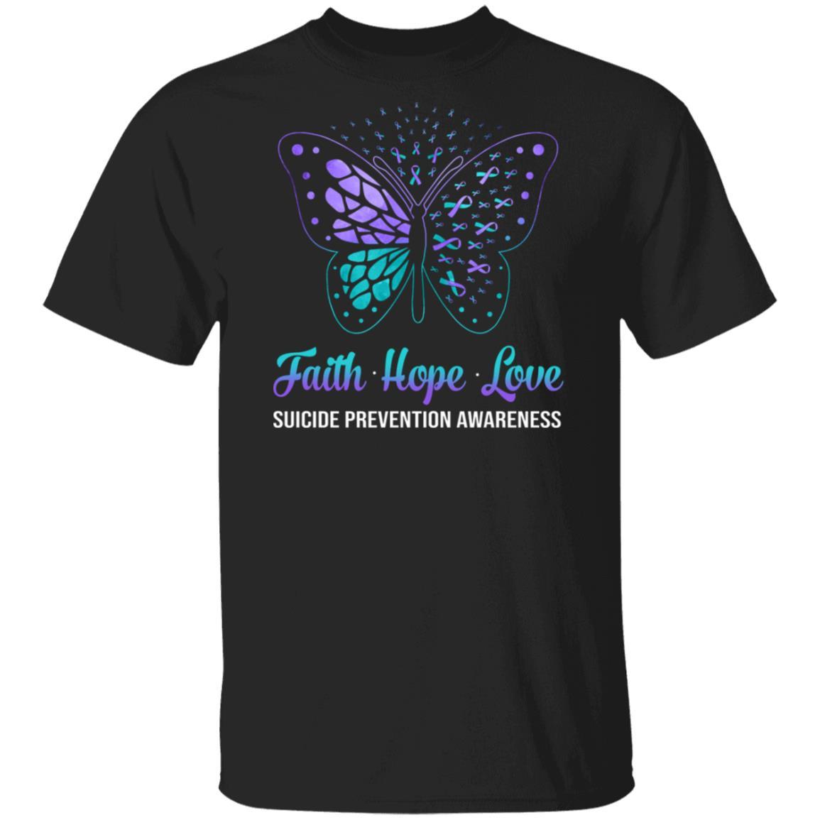 Faith Hope Love Butterfly Suicide Prevention Awareness-T-Shirt & Hoodie-Classic T-Shirt-Black