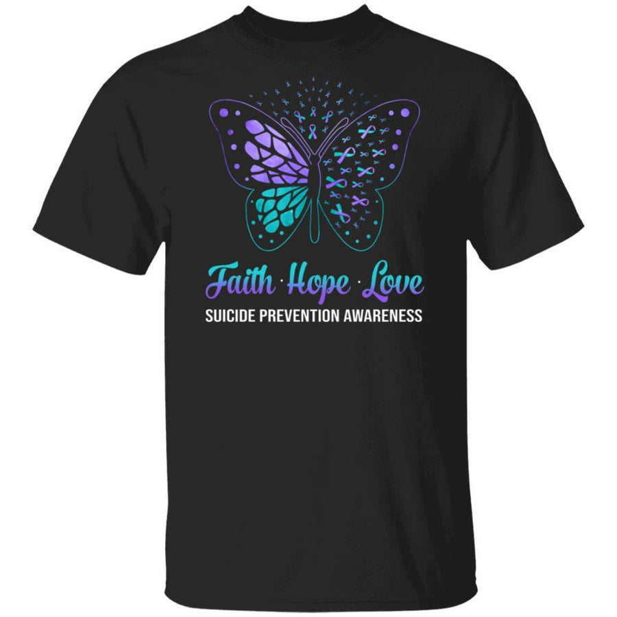 Faith Hope Love Butterfly Suicide Prevention Awareness-T-Shirt & Hoodie-Classic T-Shirt-Black