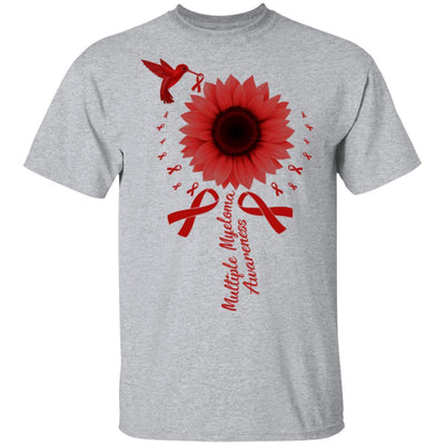 Hummingbird Sunflower Burgundy Multiple Myeloma Awareness-T-Shirt & Hoodie-Classic T-Shirt-Sport Grey