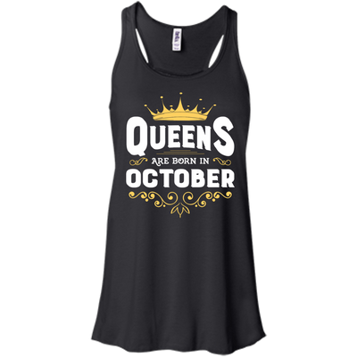 Queens Are Born In October-T-Shirt & Hoodie-Women's Flowy Racerback Tank-Black