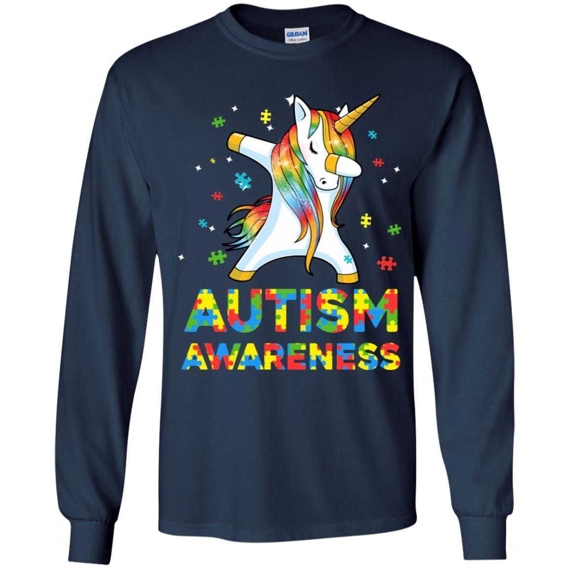 Dabbing Unicorn Puzzle Autism Awareness For Girls Youth-Youth Shirt-Youth Long Sleeve T-Shirt-Navy