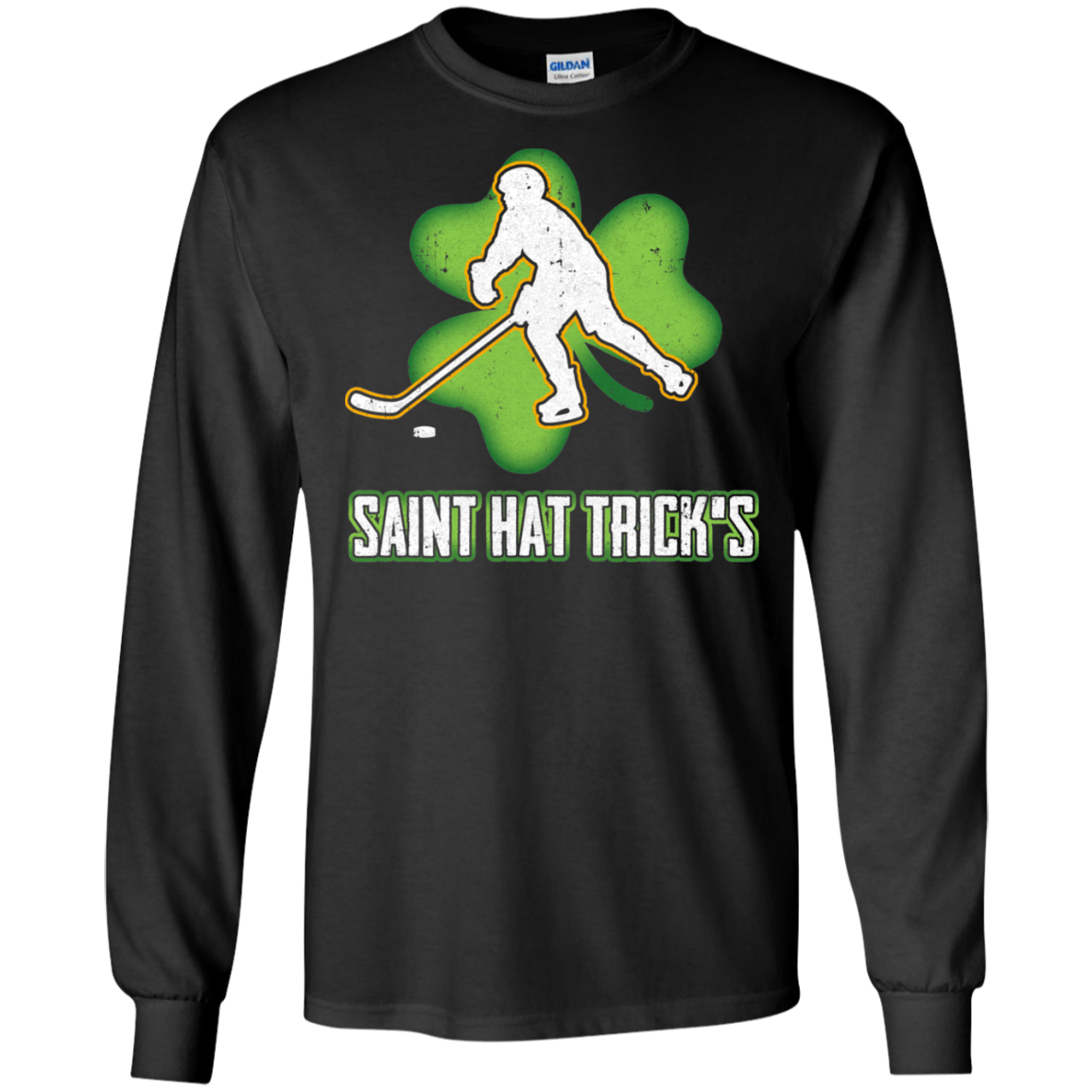 Saint Hat Trick's Hockey Shamrock St Patricks Day-T-Shirt & Hoodie-Long Sleeve T-Shirt-Black