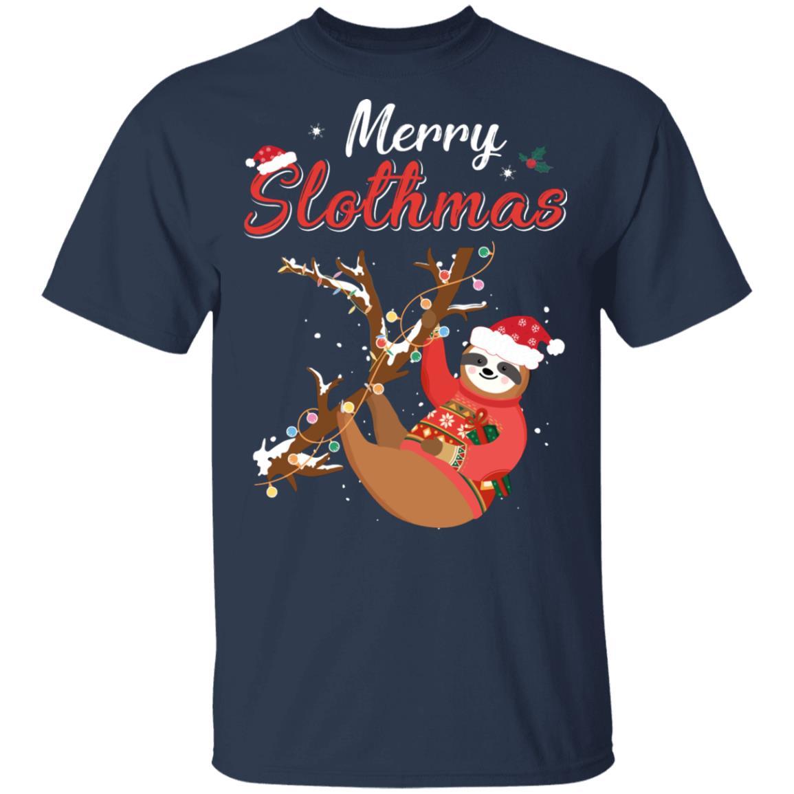 Merry Slothmas Christmas Pajama For Sloth Lovers-T-Shirt & Hoodie-Classic T-Shirt-Navy