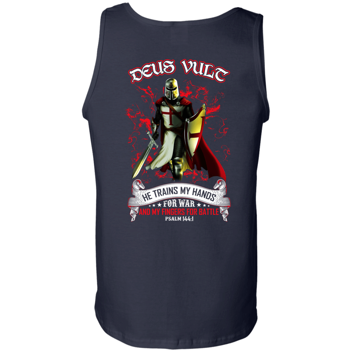Knight Templar Deus Vult He Trains My Hands For War-T-Shirt & Hoodie-Unisex Tank-Navy