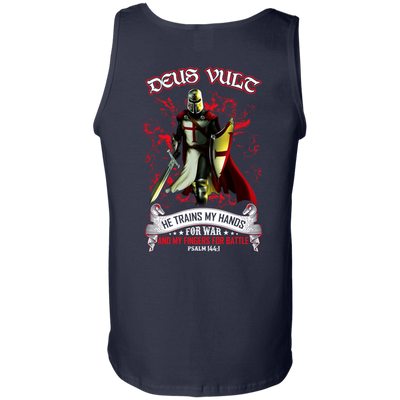 Knight Templar Deus Vult He Trains My Hands For War-T-Shirt & Hoodie-Unisex Tank-Navy