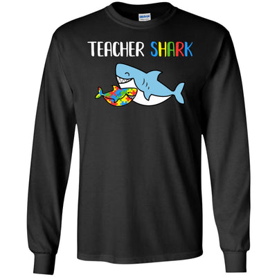Teacher Shark Support Autism Awareness For Child-T-Shirt & Hoodie-Long Sleeve T-Shirt-Black