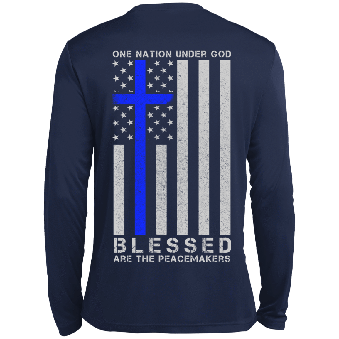 One Nation Under God Thin Blue Line-T-Shirt & Hoodie-Long Sleeve T-Shirt-Navy