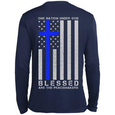 One Nation Under God Thin Blue Line-T-Shirt & Hoodie-Long Sleeve T-Shirt-Navy