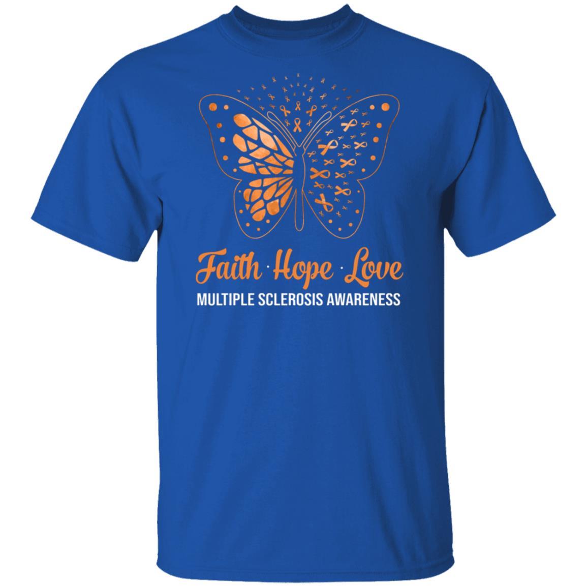 Faith Hope Love Orange Butterfly Multiple Sclerosis Awareness-T-Shirt & Hoodie-Classic T-Shirt-Royal