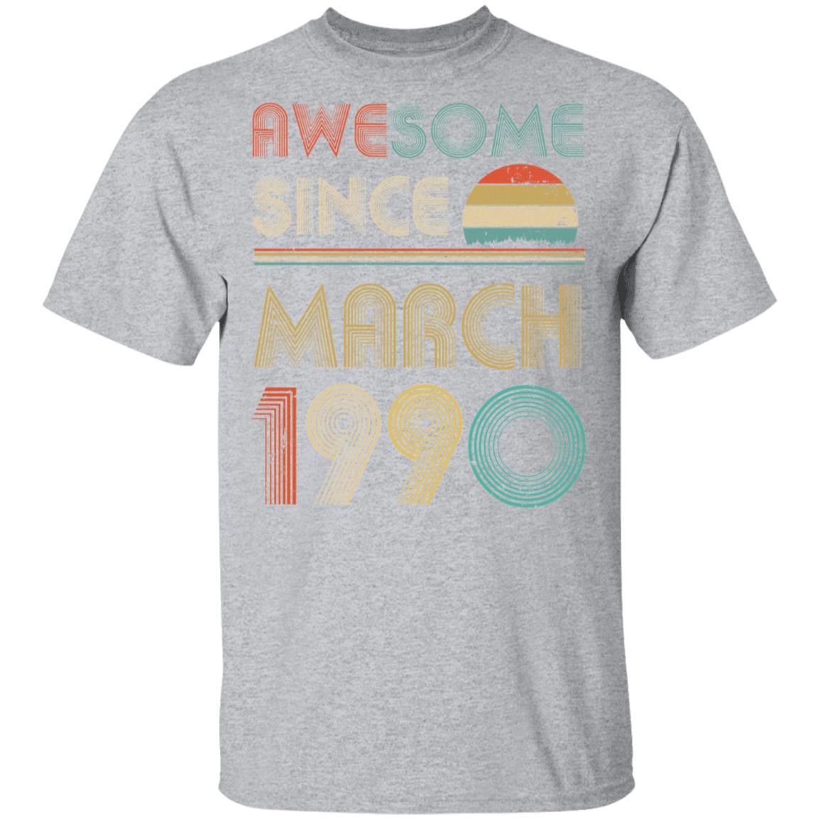 Awesome Since March 1990 Vintage 31th Birthday Gifts-T-Shirt & Hoodie-Classic T-Shirt-Sport Grey