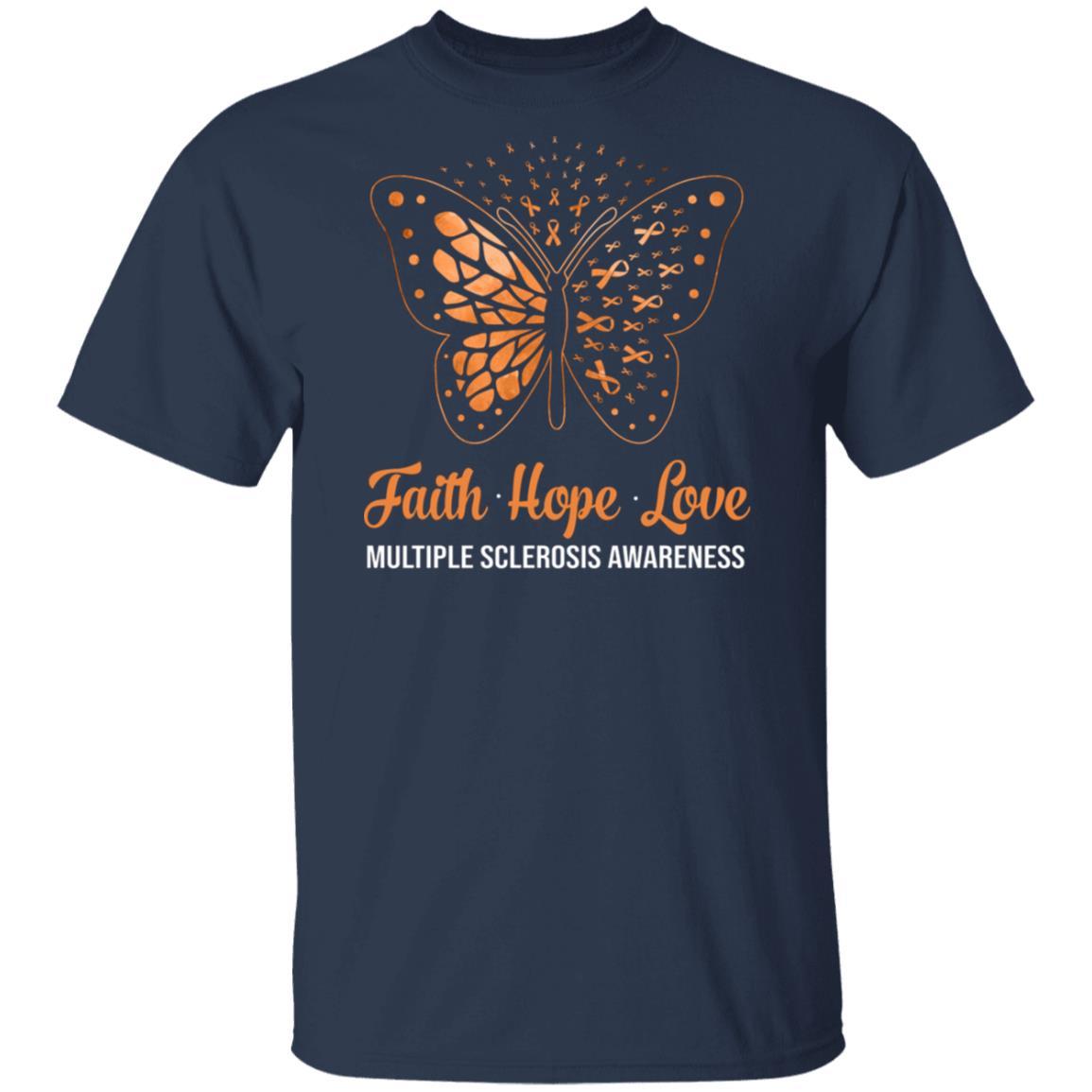 Faith Hope Love Orange Butterfly Multiple Sclerosis Awareness-T-Shirt & Hoodie-Classic T-Shirt-Navy