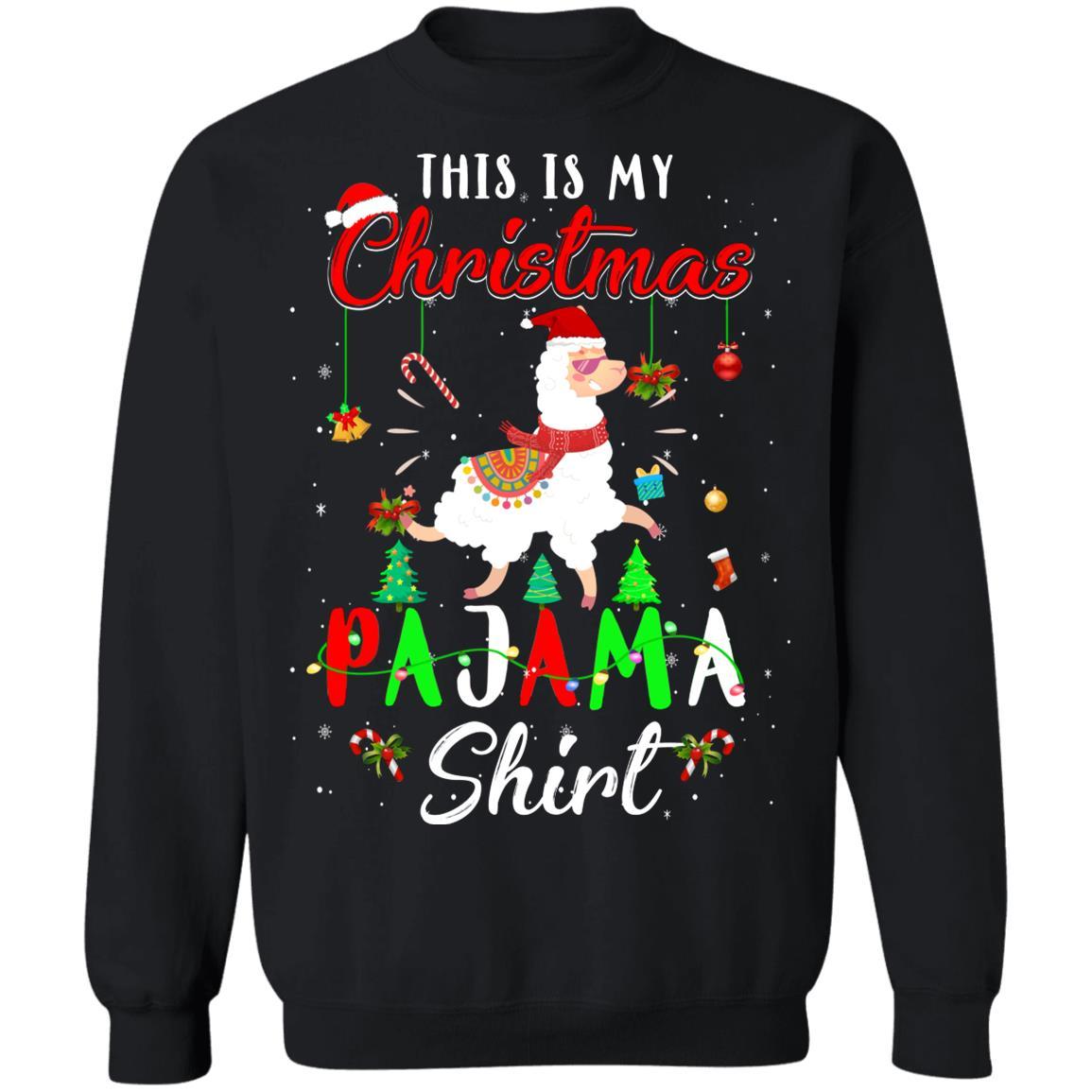 This Is My Christmas Pajama Llama Christmas Gifts-T-Shirt & Sweatshirt-Crewneck Sweatshirt-Black
