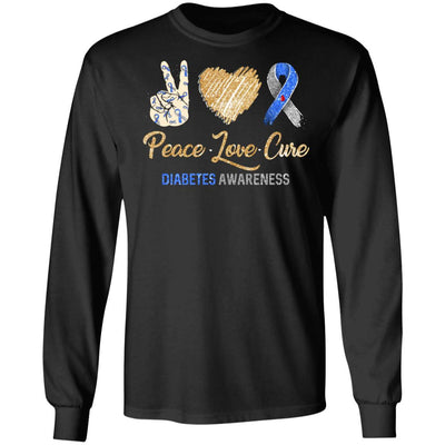 Peace Love Cure Diabetes Awareness-T-Shirt & Hoodie-Long Sleeve T-Shirt-Black