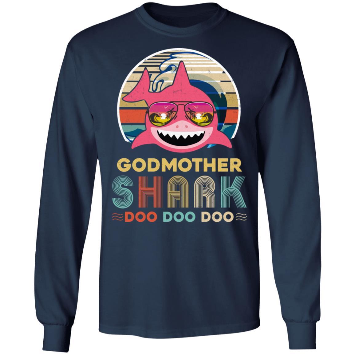 Retro Vintage Godmother Shark Doo Doo Doo-T-Shirt & Hoodie-Long Sleeve T-Shirt-Navy