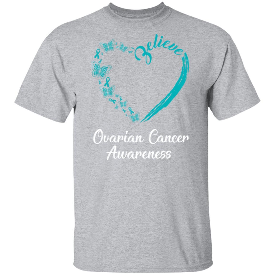 Butterfly Believe Ovarian Cancer Awareness Ribbon Gifts-T-Shirt & Hoodie-Classic T-Shirt-Sport Grey