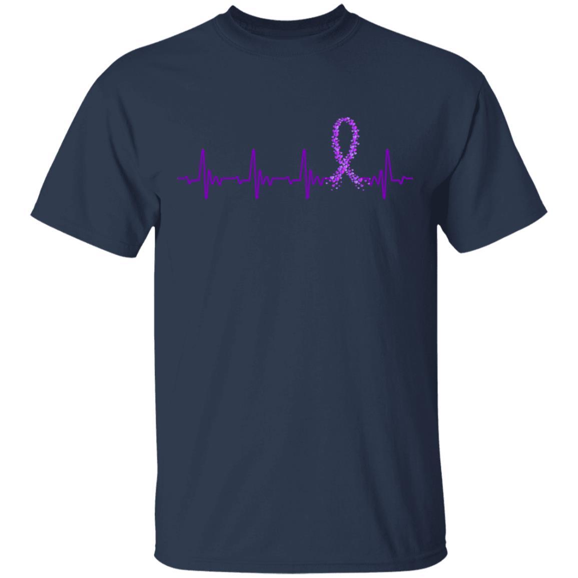 Alzheimer's Lupus Awareness Purple Ribbon Heartbeat-T-Shirt & Hoodie-Classic T-Shirt-Navy