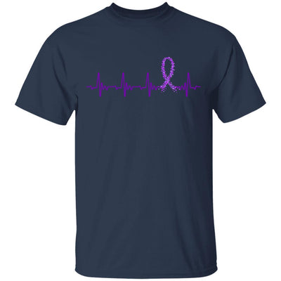 Alzheimer's Lupus Awareness Purple Ribbon Heartbeat-T-Shirt & Hoodie-Classic T-Shirt-Navy