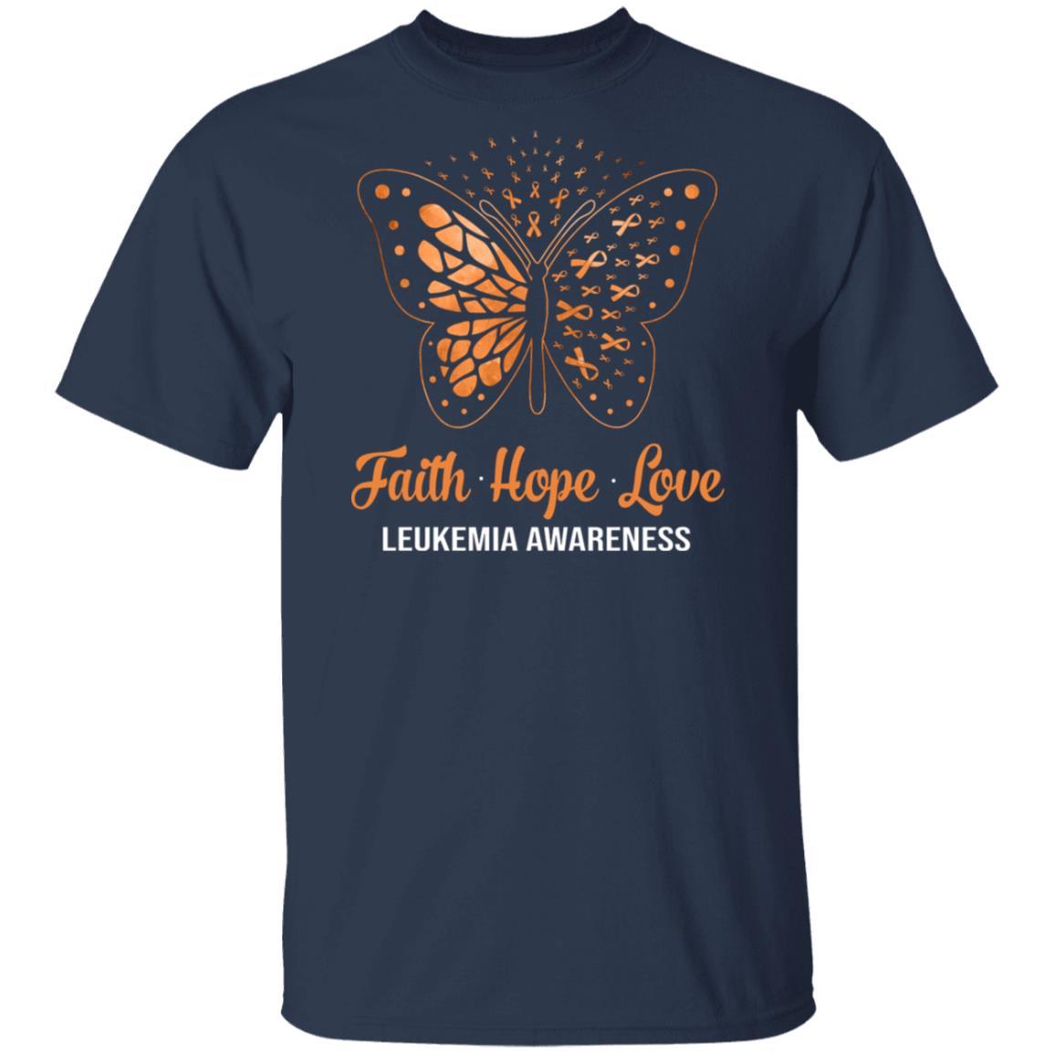 Faith Hope Love Orange Butterfly Leukemia Awareness-T-Shirt & Hoodie-Classic T-Shirt-Navy