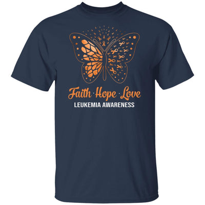 Faith Hope Love Orange Butterfly Leukemia Awareness-T-Shirt & Hoodie-Classic T-Shirt-Navy